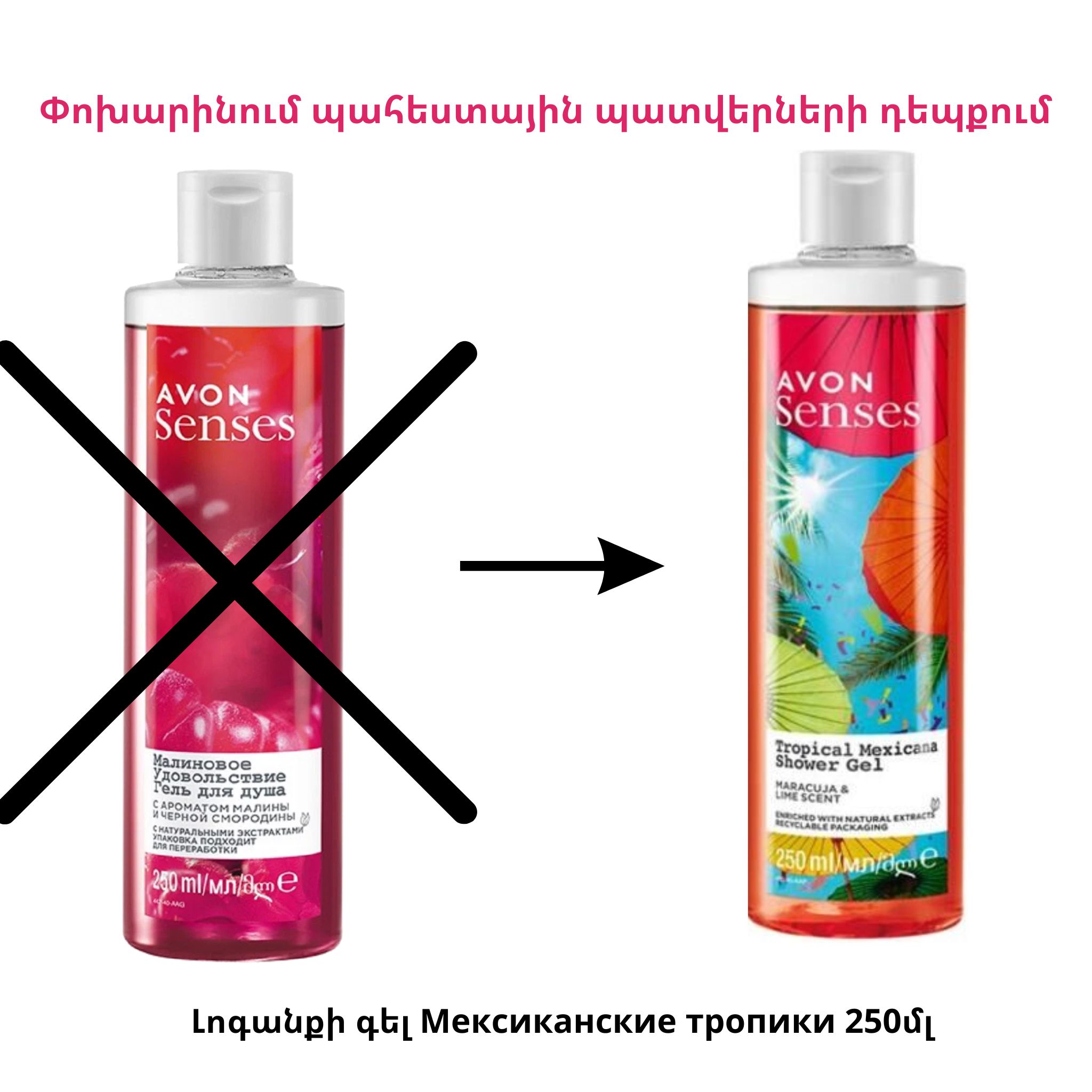 Լոգանքի գել "Малиновое удовольствие" Avon Senses. 250 мл - ՓՈԽԱՐԻՆՈՒՄ Լոգանքի գել Мексиканские тропики 250մլ